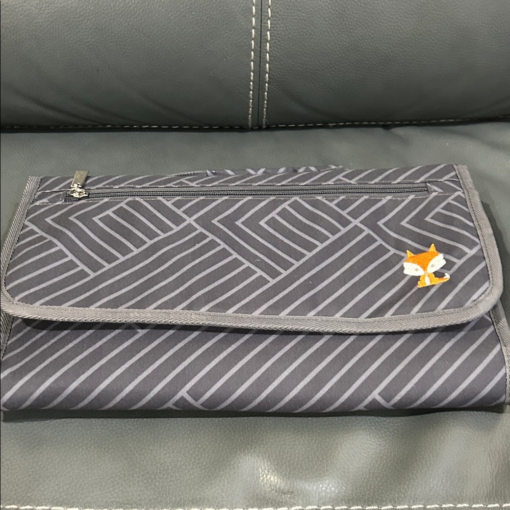 Gray Striped Foldable Changing Pad with Fox Logo